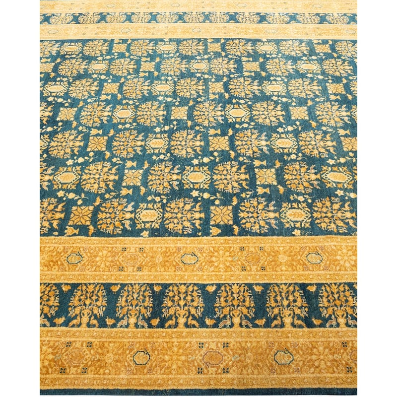 Overton Handknotted Wool Traditional Oriental Green Area Rug - 6' x 9'