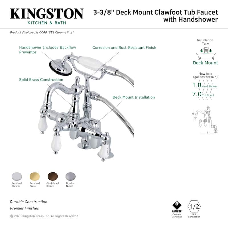 Kingston Brass Vintage Deck Mounted Clawfoot Tub Filler with Built-In