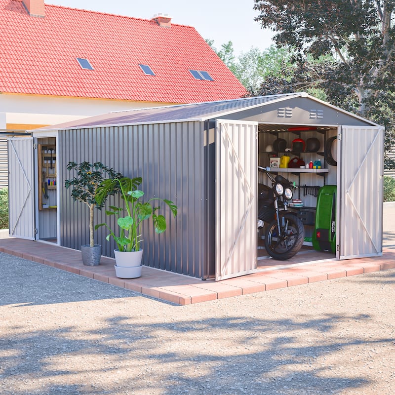 GDFStudio - Lucas All-Weather 6x4 ft Outdoor Storage Shed with Robust Construction and Easy Assembly - 10 x 14 ft - Grey