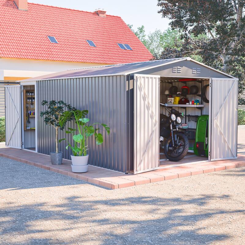 GDFStudio - Lucas All-Weather Outdoor Heavy Duty Metal Storage Shed with Robust Construction and Easy Assembly