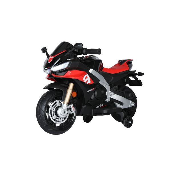 slide 2 of 7, 2MPH Kids Electric Motorcycle Ride On with Music, Bluetooth, Shock Absorbers, Remote Control, and Training Wheels Black