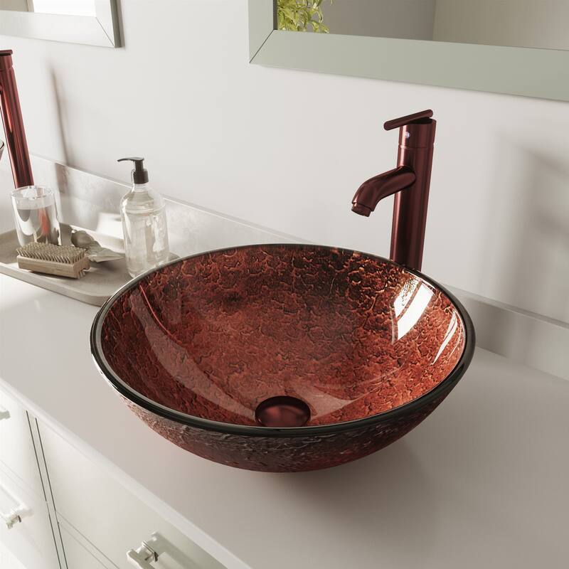 VIGO Giovanni 17"L x 17"W x 6"H Glass Round Vessel Bathroom Sink