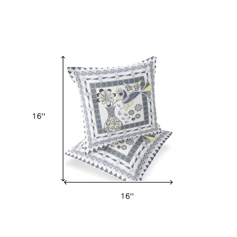 HomeRoots Set of Two 16" X 16" Gray and White Peacock Blown Seam Floral Indoor Outdoor Throw Pillow - 16.00' X '16.00' X '5.00