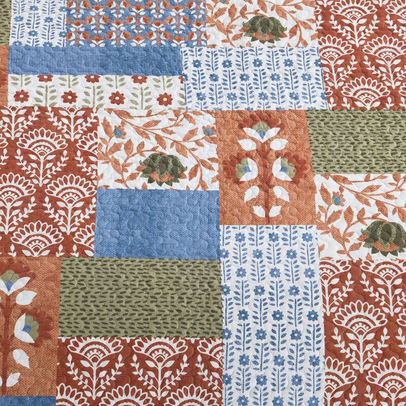 3 Pcs Floral Patchwork Quilt Bedspread Set