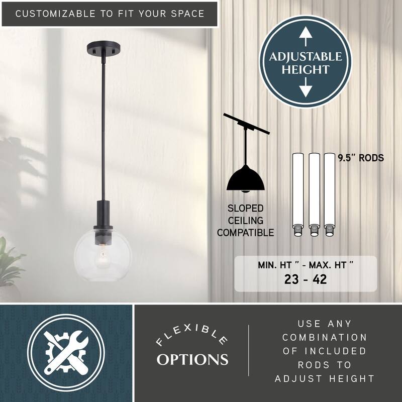 Vaxcel Lighting P0406 Marshall 8" Wide Mini Pendant with Clear Glass
