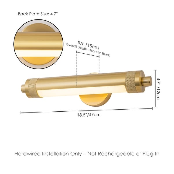 18.5" Mid-Century Modern Brushed Brass Rotatble Cylinder LED Vanity/Picture Light with Milk White Round Tube Shade