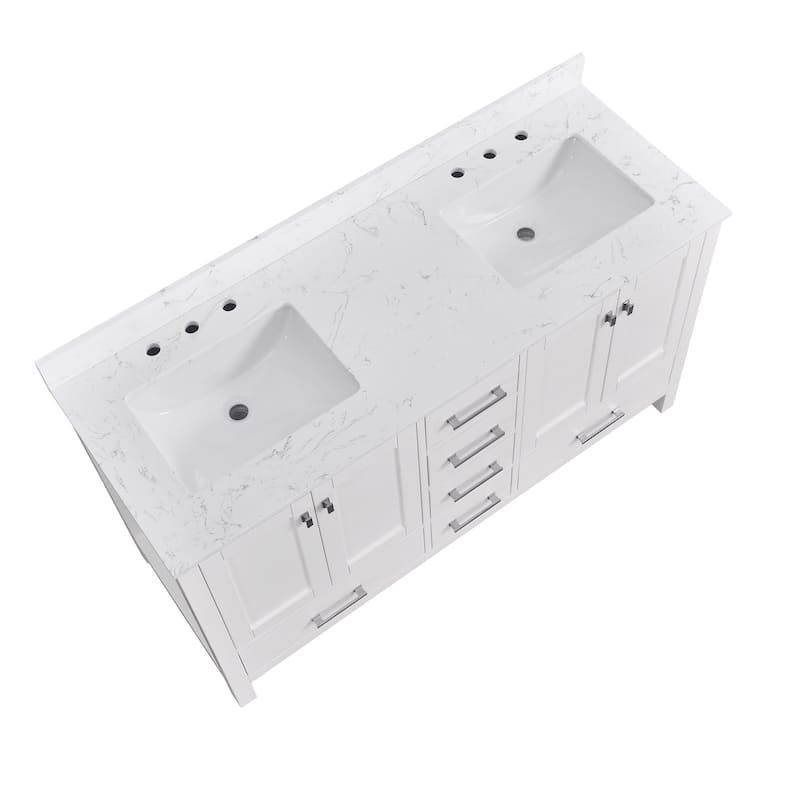 StarrySky 60 inch Undermount Double Sink Bathroom Vanity with Engineered Carrara Marble Top