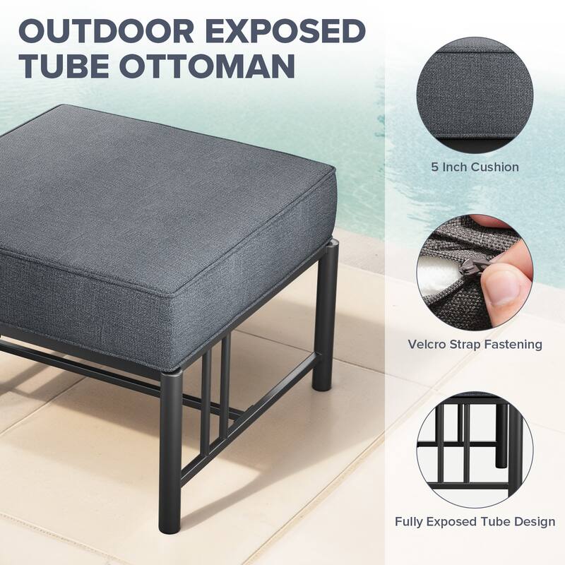 Gymojoy Outdoor Ottoman with Olefin Cushion, Weather-Resistant Patio Footrest for Deck & Porch