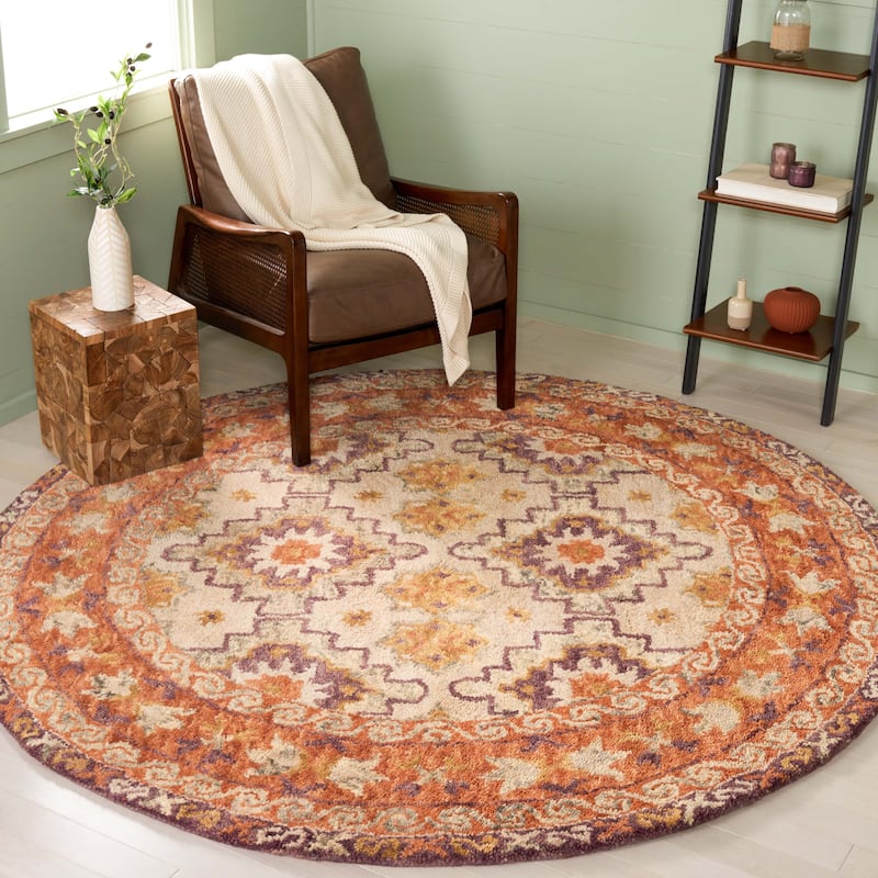 SAFAVIEH Handmade Aspen Blerina Boho Wool Rug - 7' Round - Brown/Purple
