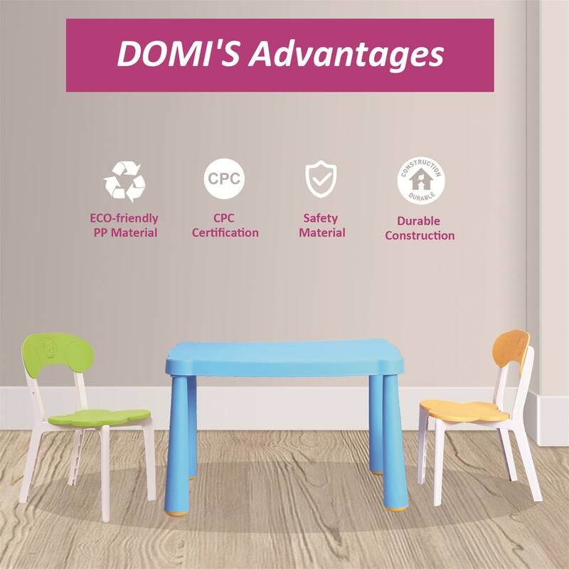 Kids Table and Chair Set,3 Piece Toddler Table and Chair Set,Plastic