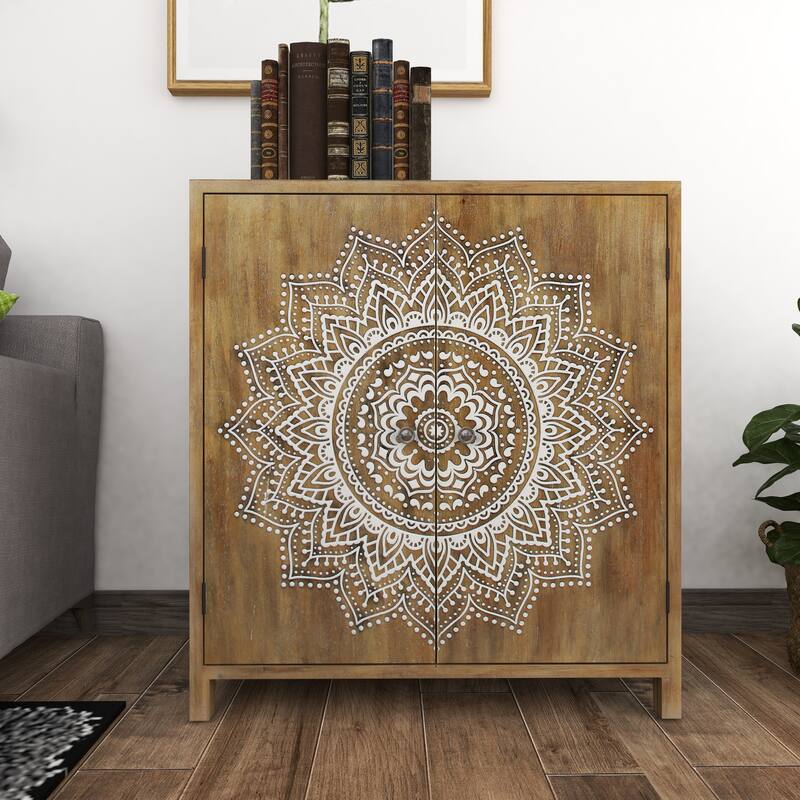 Brown Wood Bohemian Cabinet 36 x 32 x 14