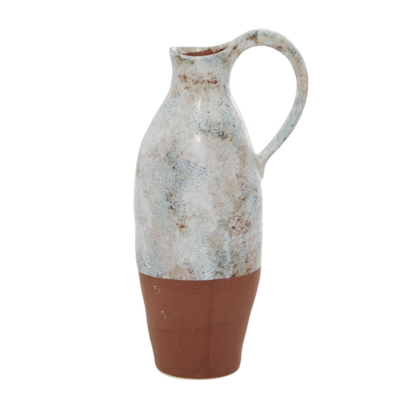 Ceramic Handmade Decorative Vase with Terracotta Accents - White - Roche River Decor