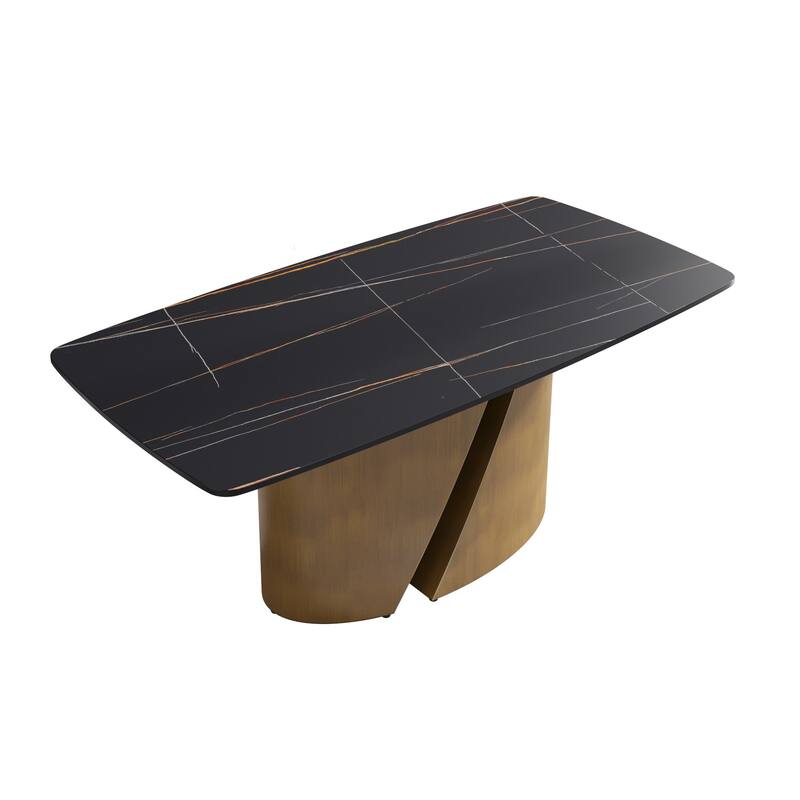 71" & 63" Modern Kitchen Table Marble Sintered Stone Table Top with Metal Gold Finish Legs