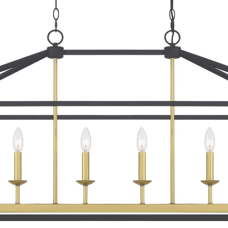 49 in. Modern Farmhouse 6-light Black/ Gold Rectangle Linear Chandelier with UL Certified - 49 inches