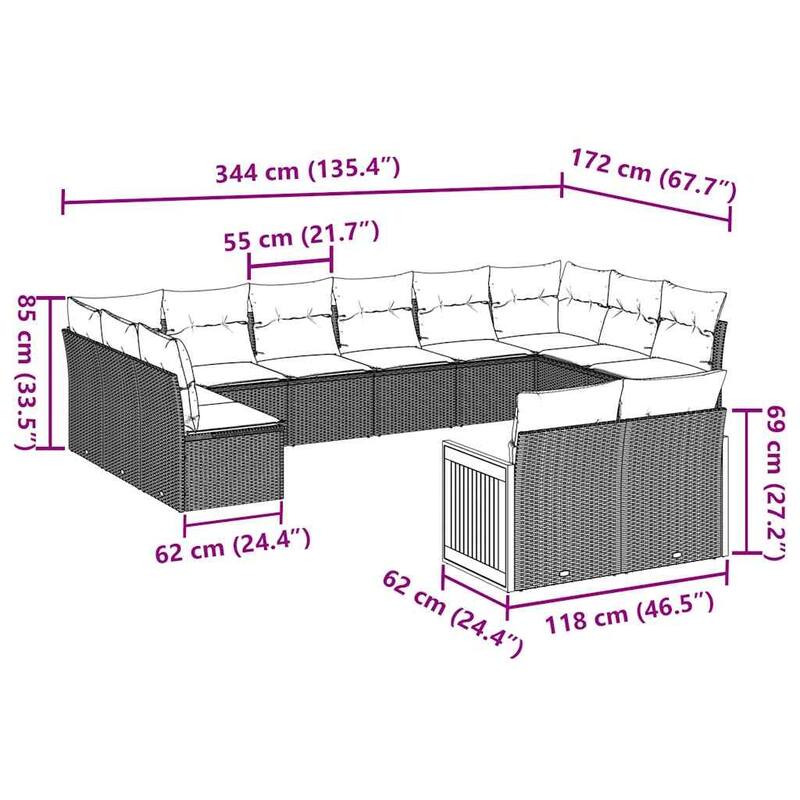 vidaXL Patio Sofa Set with Cushions Outdoor Conversation Furniture Poly Rattan