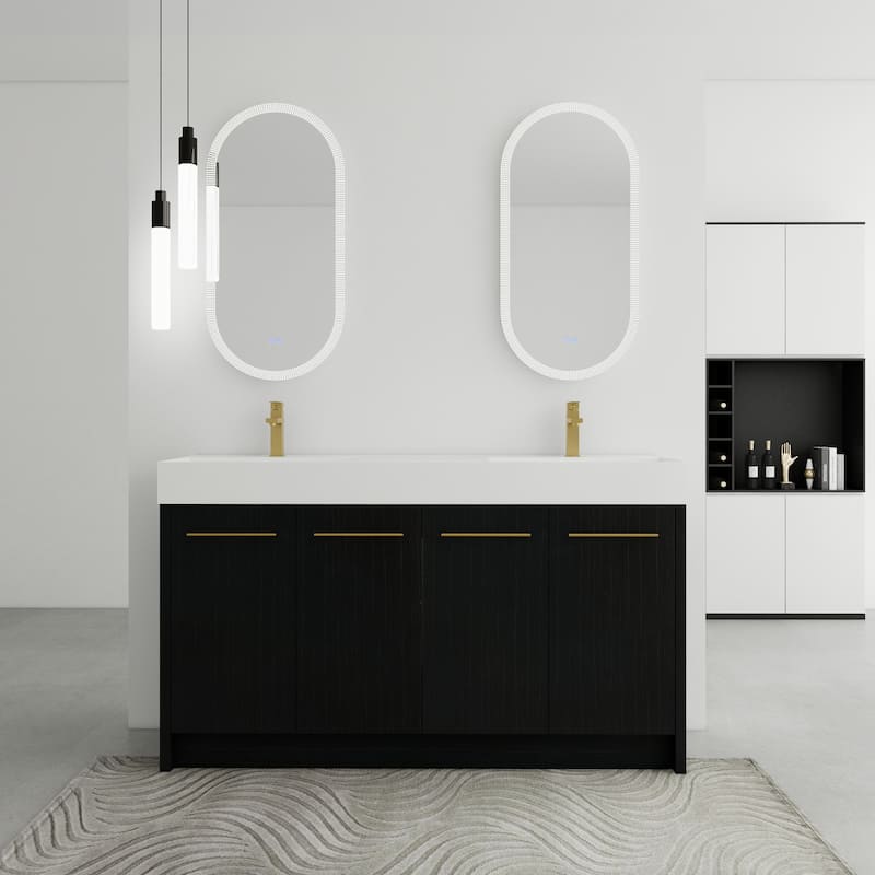 60 inch Plywood Freestanding Bathroom Vanity with Resin Double Sink - 60" x 18" x 35" - 60" x 18" x 35" - Painted - Black