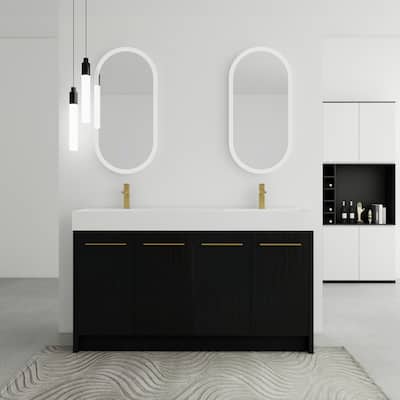 60 inch Plywood Freestanding Bathroom Vanity with Resin Double Sink - 60" x 18" x 35"