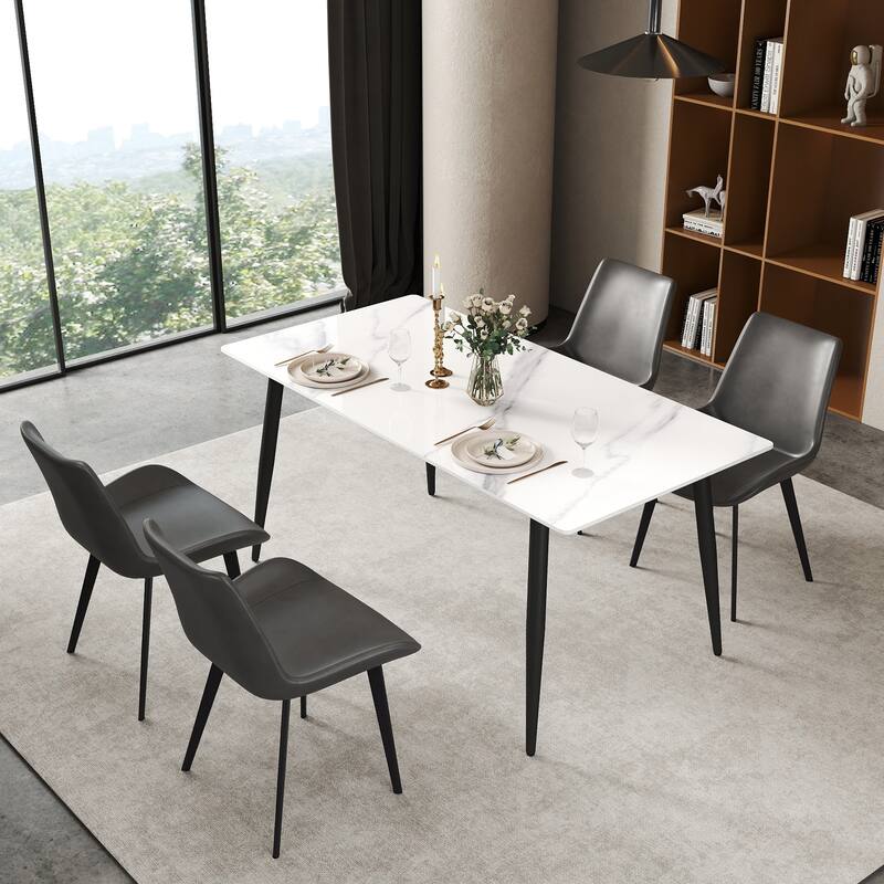 63in Dining Table for 4 Kitchen & Dining Room Table, Modern Sintered Stone Table with Metal Legs - Black