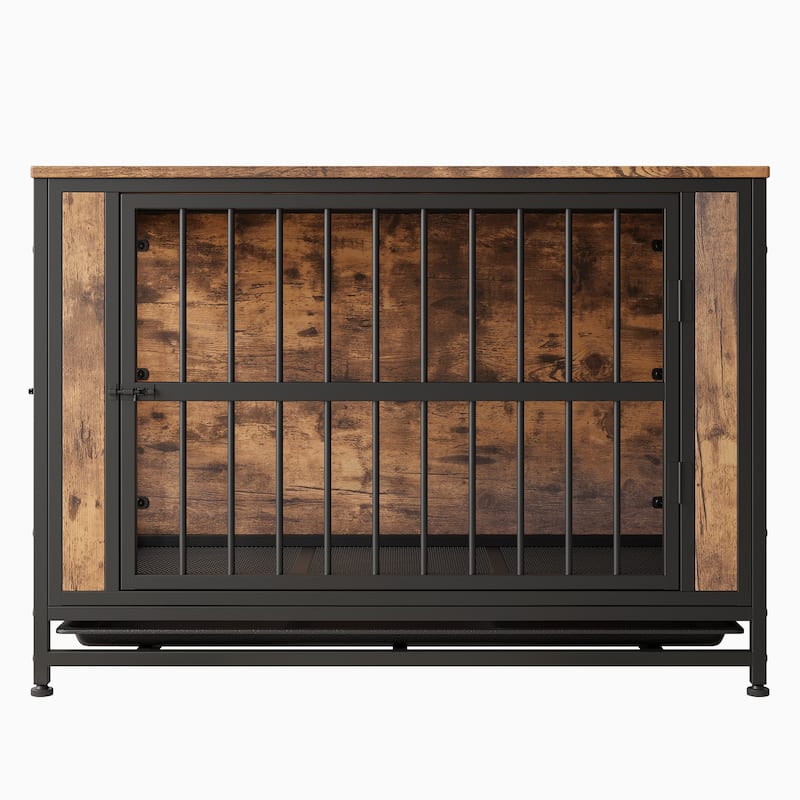 Living Room Wooden Dog Cage Dog Crate Table with 2 Sliding Doors Dog House Dog Kennel for Small Dog