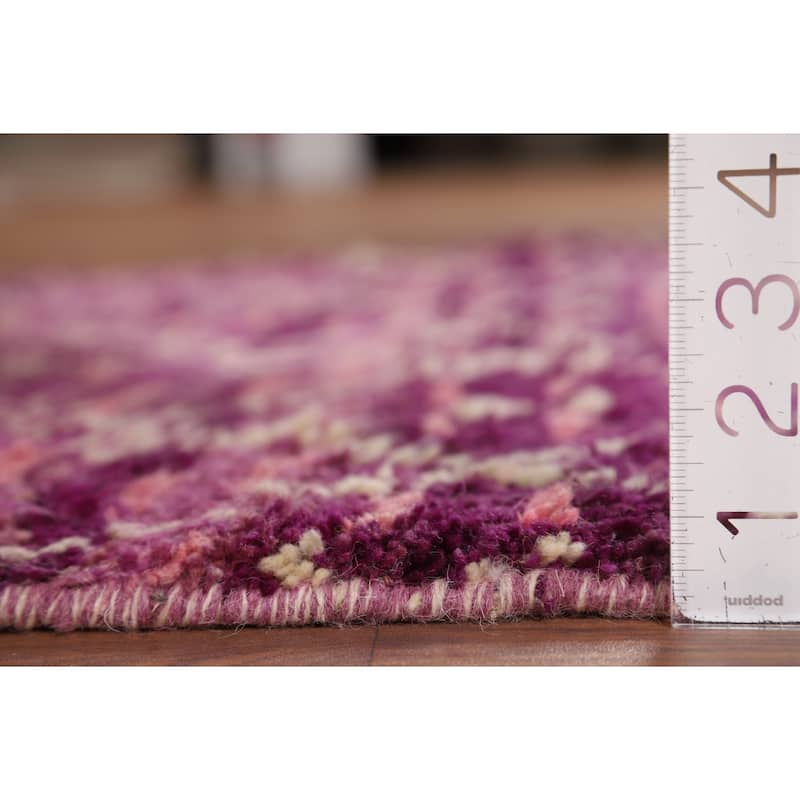 Purple Trellis Plush Moroccan Accent Rug Handmade Wool Carpet - 3'0" x 5'7"