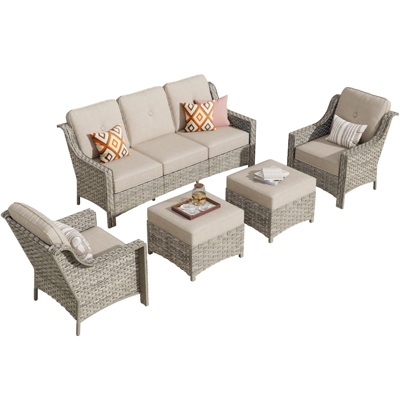HOOOWOOO 5-piece Wicker High Back Outdoor Furniture Conversation Set