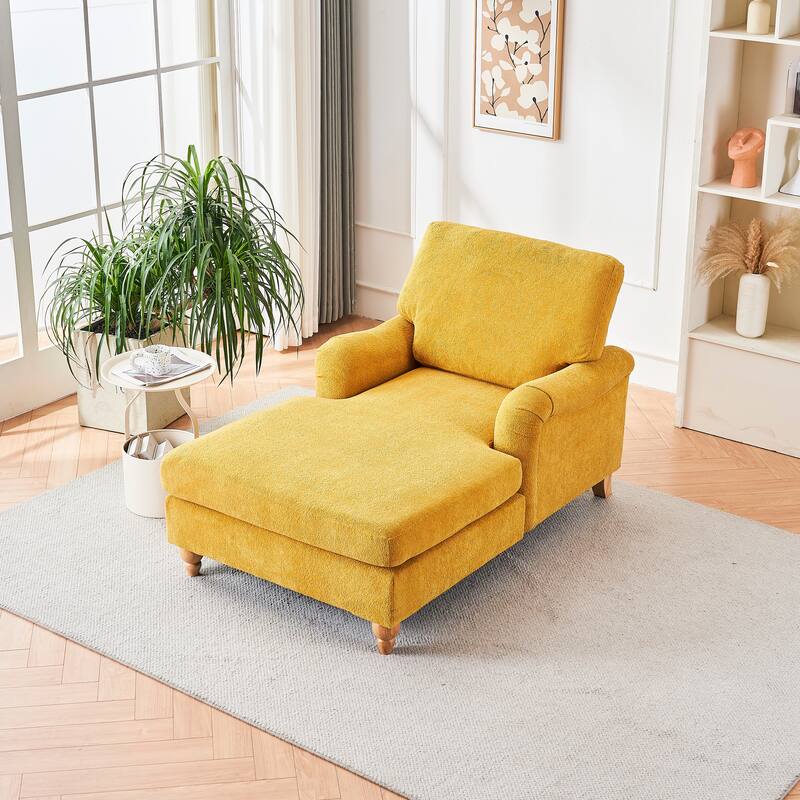 Modern Mid-Century Yellow Foam Chaise Lounger Sofa