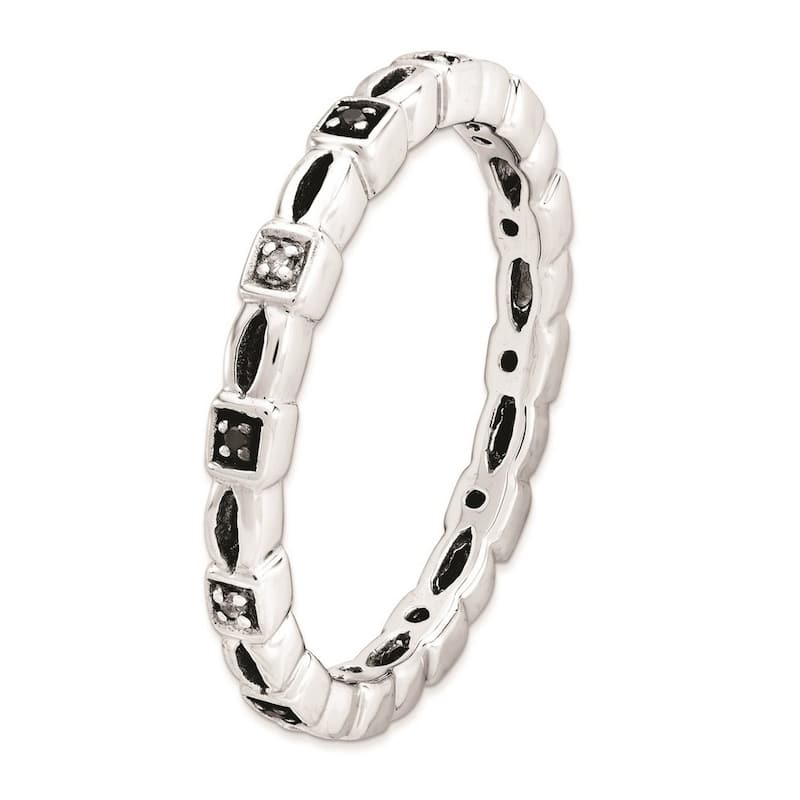Curata 925 Sterling Silver Polished Prong set Patterned Stackable Expressions Black and White Diamond Ring