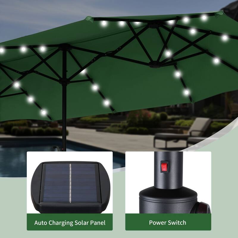 Autlaycil 13 ft Patio Umbrella with 36 Solar Lights & Crank System for Outdoor