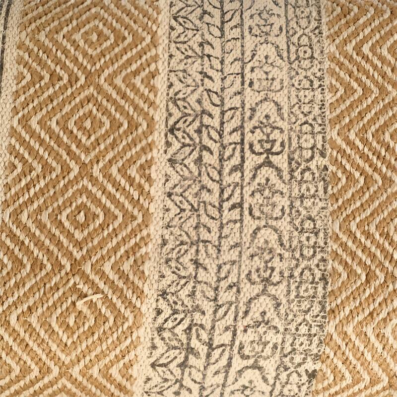 Jute Upholstered Entryway Accent Bench Brown Solid Mango Wood Geometric Pattern - 14” D x 59” W x 19” H
