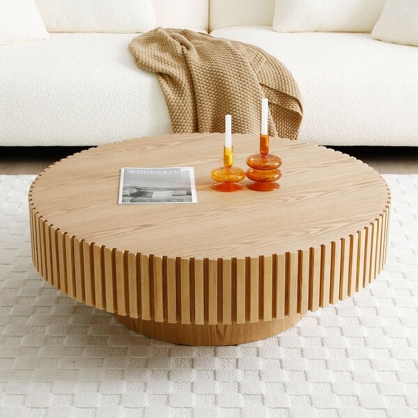 Modern Black Walnut Round Coffee Table Coffee Table with Sturdy Pedestal On Sale Bed Bath Beyond 40126403