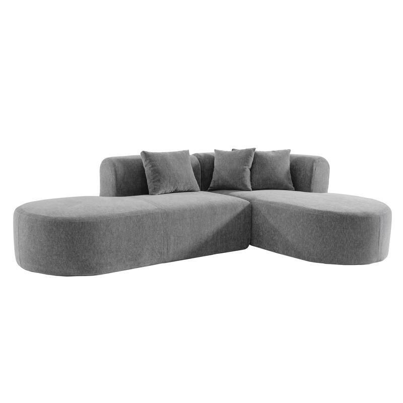 Curved Sectional Sofa with L-Shaped Chaise Lounge, Chenille Upholstered Cloud Sofa, 4 Seater Floor Sofa with 4 Pillows