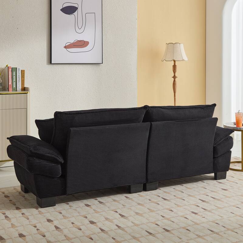 84-Inch Corduroy Sofa with Double Layer Cushion and 2 Extra Pillows for Living Room or Guest Room