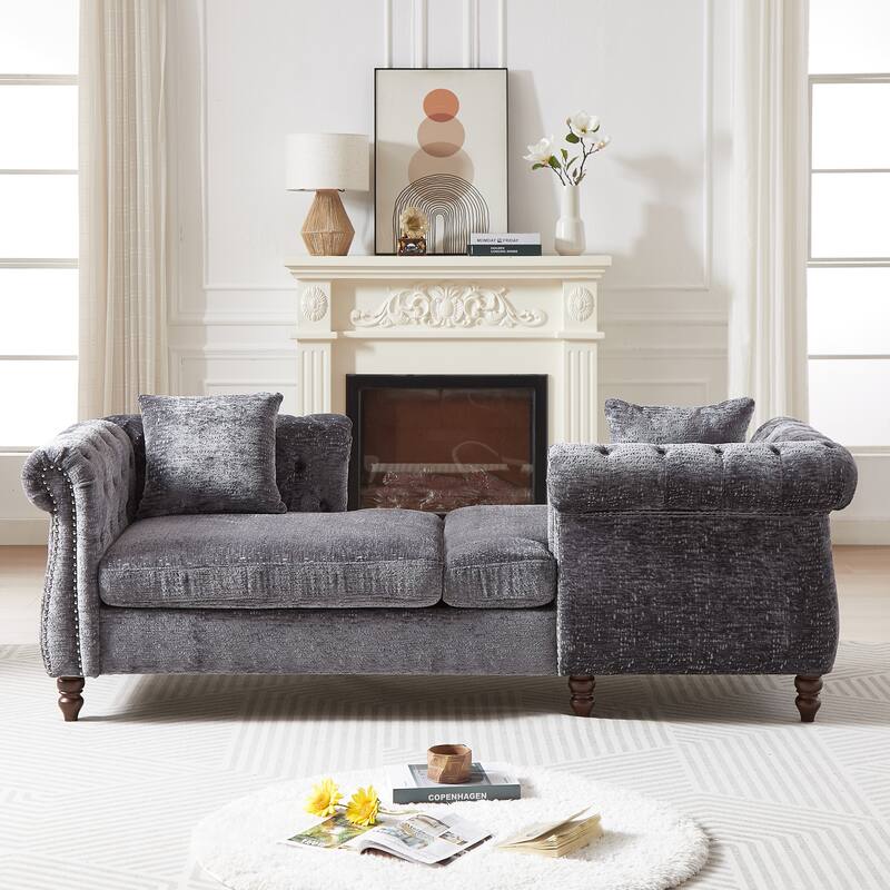 81" Button Tufted Sleeper Sofa Bed with Nailhead and Pillows