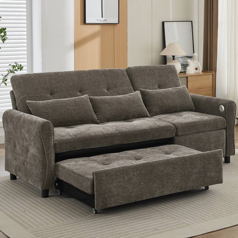 2-in-1 Sofa 82" Three-seater Sofa with a Sofa Bed and a Reversible Recliner Sofa for Living Room