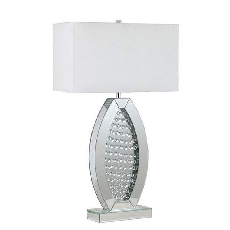 30 Inch Table Lamp, Acrylic Crystal, Rectangular Shade, Curved, Silver