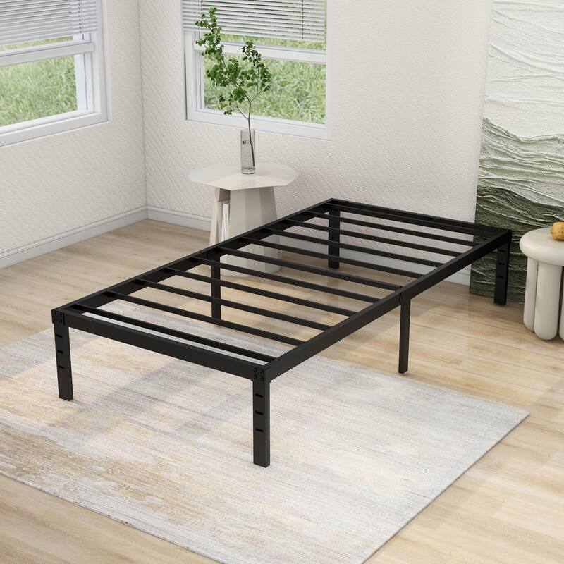 NNV 14" 3500 lbs Heavy Duty Bed Frame, Duty Steel Slat Metal Bed Frame - Black - Twin