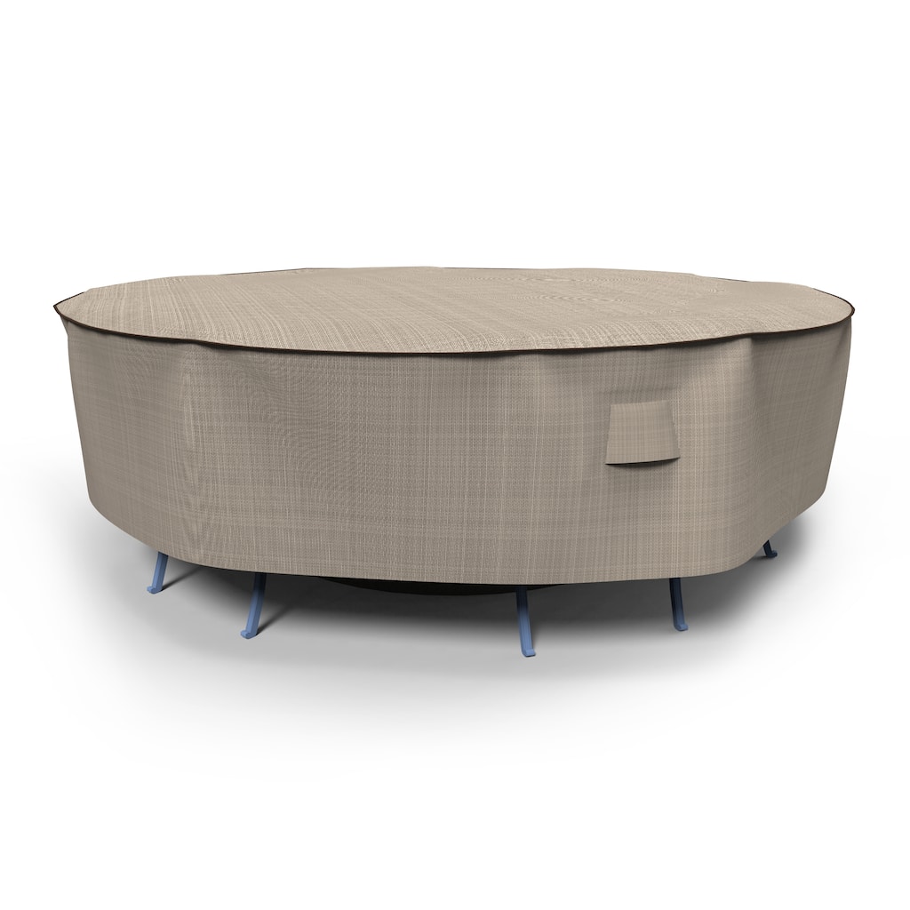 Budge Round Patio Table/Chairs Combo Cover, English Garden, Tan Tweed