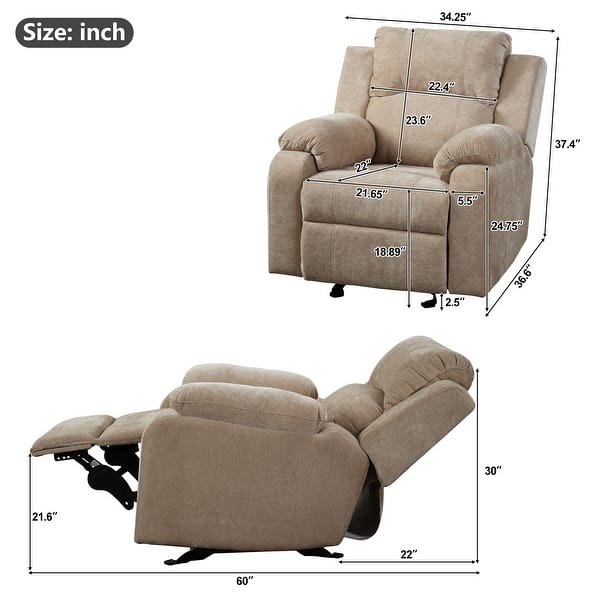dimension image slide 0 of 3, Chenille Manual Recliner with 3-Position Adjustable Backrest, Soft Foam Seat, Durable Frame, 330LB Weight Support