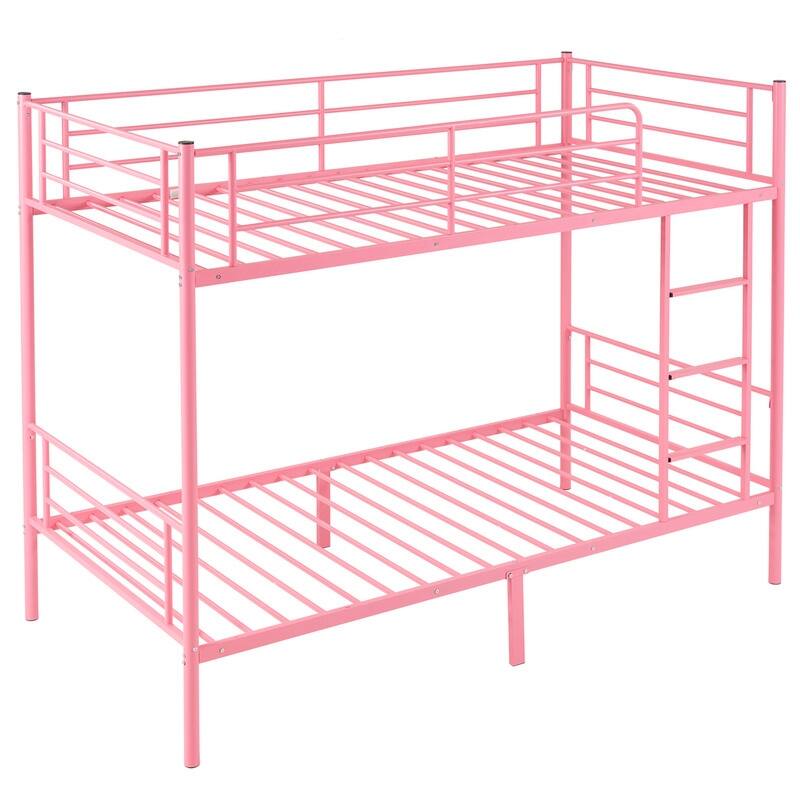 Iron Bed Bunk Bed with Ladder for Kids Twin Size White