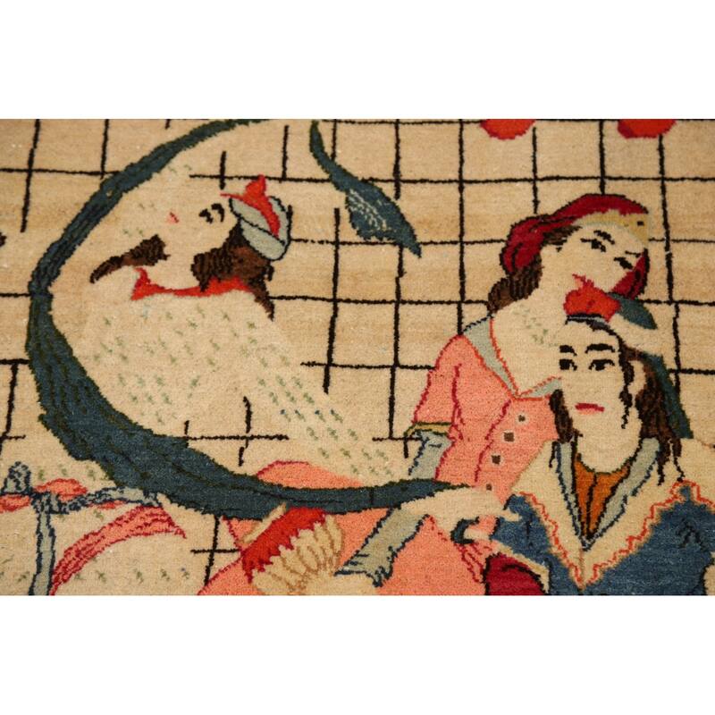 Pre-1900 Antique Pictorial Kashan Persian Rug Hand-Knotted Wool Carpet - 4'3"x 7'0"