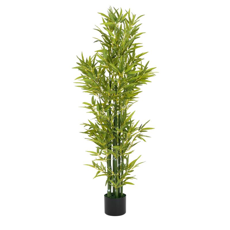 60 Inch Artificial Bamboo Plant Set of 2 in Pot Green Polyester Leaves No Assembly Required Indoor Decor