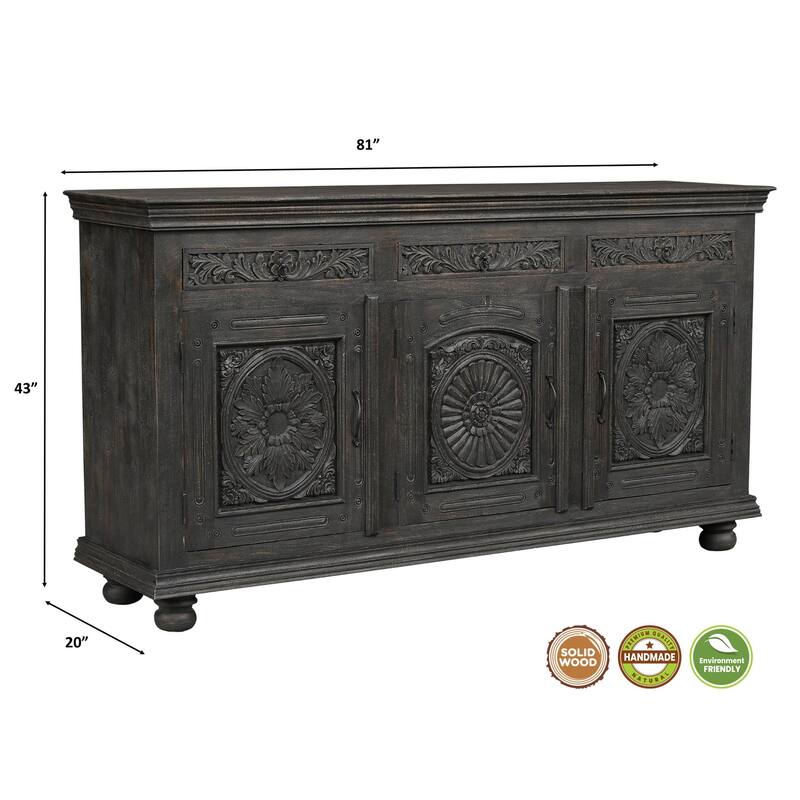 Florence Handcrafted Solid Wood Sideboard with Carved Floral Storage