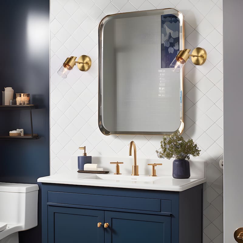 Hartwin Modern 1-Light Gold Glass Wall Sconce Cylinder Bathroom Vanity Lights - 4.7" L x 7" W x 8" H