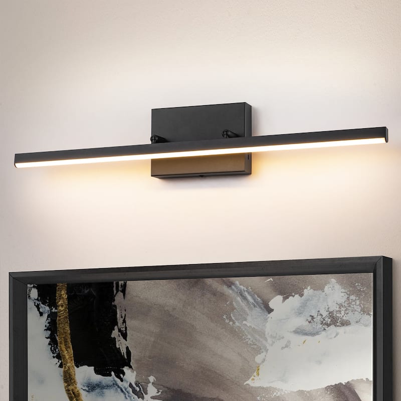 1-Light Modern Linear Black Bathroom Vanity Light Color-Changing Dimmable Rotatable Integrated LED Wall Sconce - 24 in. W x 3.9 in. D