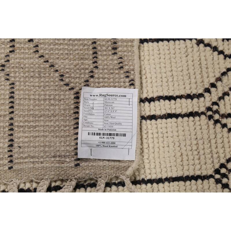 Geometric Moroccan Oriental Area Rug Hand-Knotted Wool Carpet - 8'9"x 12'6"