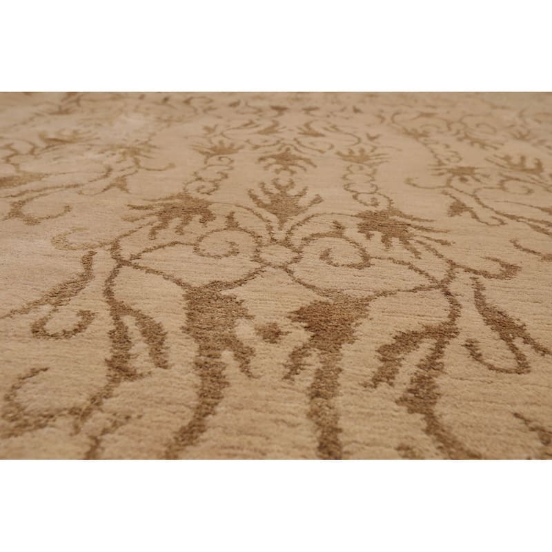 Hand Knotted Beige Tibetan Wool & Silk Transitional Oriental Area Rug - 8' x 8' 5''