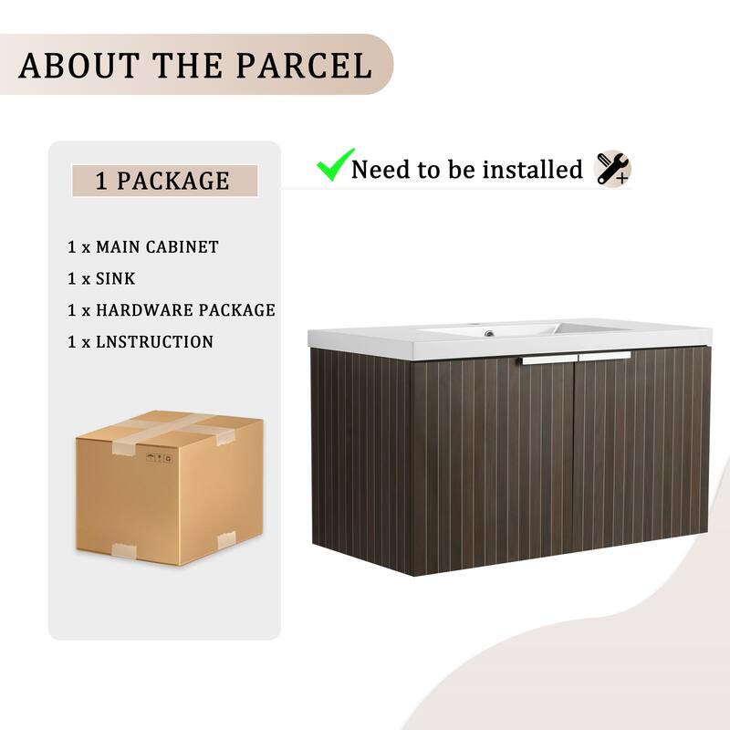 Beingnext 24"/30"/36" Bathroom Vanity with Sink, Floating Bathroom Vanity with 2 Soft Close Doors