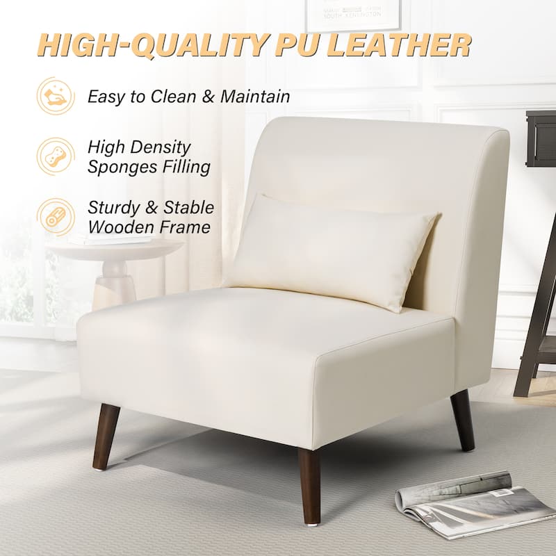 Accent Chair Upholstered Sofa Chair PU Faux Leather Wood Frame with Pillow - 28.74" W x 30.71" D x 31.50" H