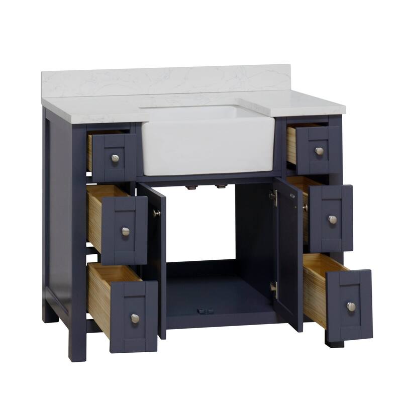 KitchenBathCollection Yorkshire 42" Farmhouse Bathroom Vanity with Engineered Marble Top
