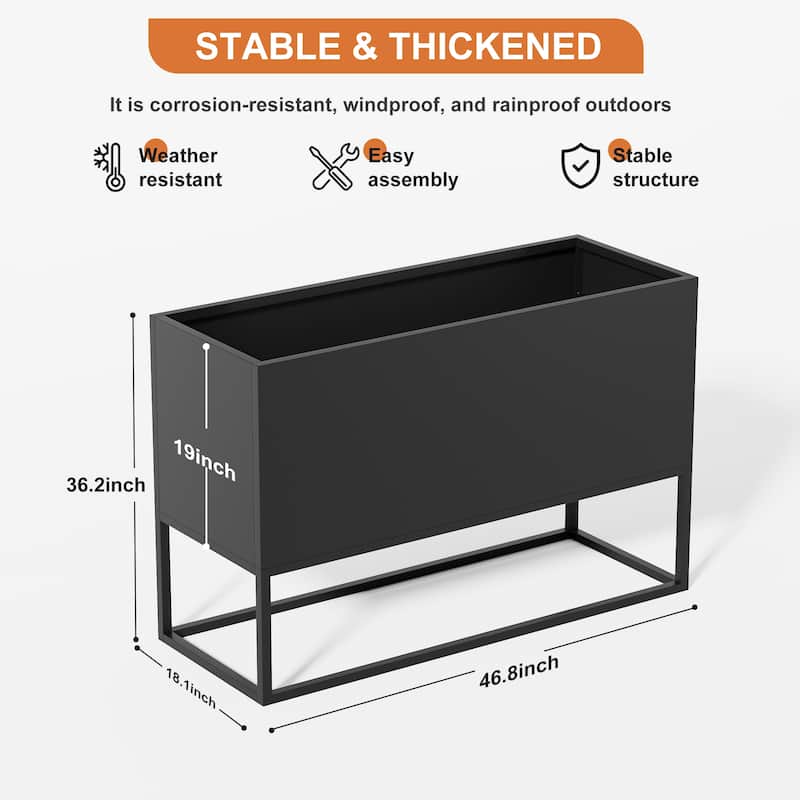 47*18*18 inch Large Metal Rectangular Planter with Shelves and Drainage Holes for Indoor/Outdoor Use, Perfect for Tall Plants
